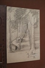 Antiguo boceto a mano avenida mujer en banco - firmado G. ???  1910-20??