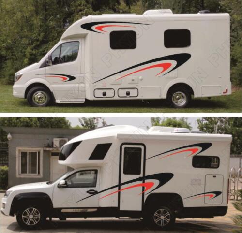 Black & Red Caravan Trailer Camper RV Stripes Vinyl Stickers Graphics Decals Kit - Picture 3 of 6