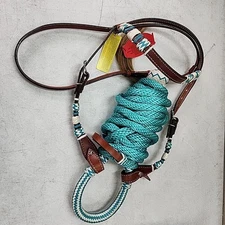 NEW Showman Leather Bosal Headstall with Teal Rawhide Item #14092