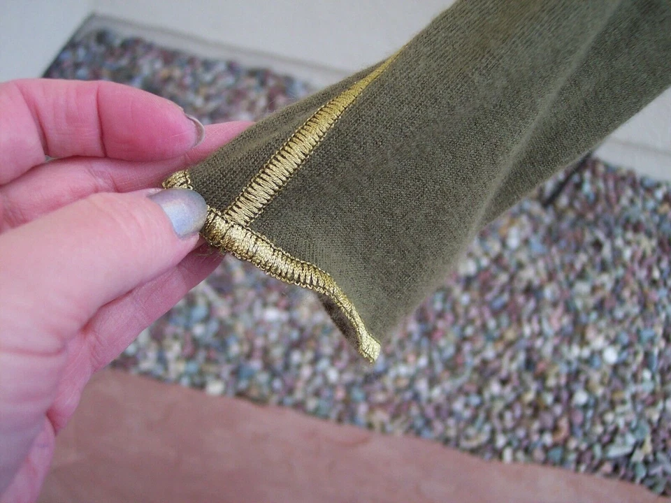 Suéter Celine CASHMERE Italia talla L se ajusta a US M busto38 verde oliva oro punto top Foto 4 de 4