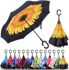 Windproof Inverted Umbrella, Large Reverse Umbrellas for Rain with C-Shaped Hand