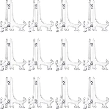 12 Pack 6 Inches Plastic Easel Stand Clear Display Card Plate Stands Photo Holde