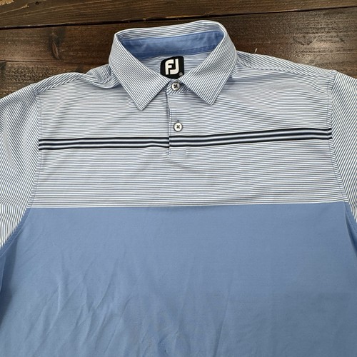 FootJoy Men’s Lisle Engineered  Pintsripe Polo Navy and Lagoon White Medium - Picture 10 of 10