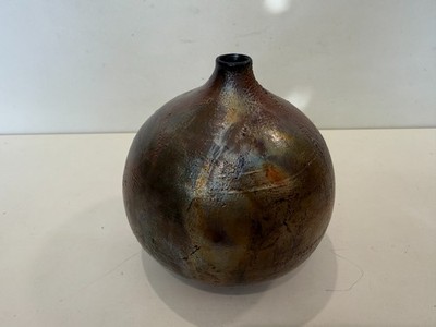Signed MJA Studio Pottery Vase,  Earth-Tone Glaze w/ Subtle Iridescent Sheen