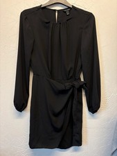 New Look Black Wrap Tie Mini Dress Long Sleeve Occasion Party UK 14 2088