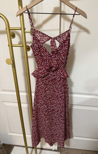 Blue Rain Red Floral Ruffle Sleeveless V-Neck Zip Midi Dress Size S