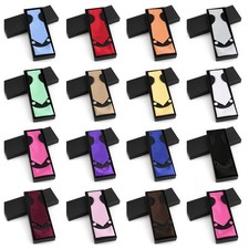 Men Solid Plain Necktie Pocket Square Cufflink Wedding Business Set With Box