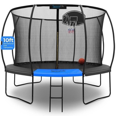 SereneLife 10ft Pumpkin Recreational Trampoline with Luxury Ladder (Black)