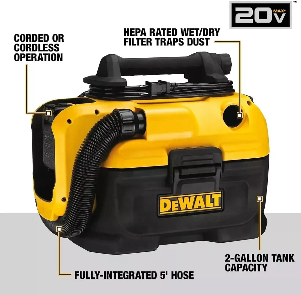 DEWALT DCV581H 20V MAX 2 Gal. Cordless Corded Wet Dry Vacuum⚡️Fast Ship⚡️ - Image 2 of 4