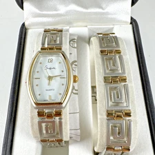 NOS IN BOX SHEFFIELD VTG Watch & Bracelet Set 2tone Gold /Silver NEEDS BATTERY!