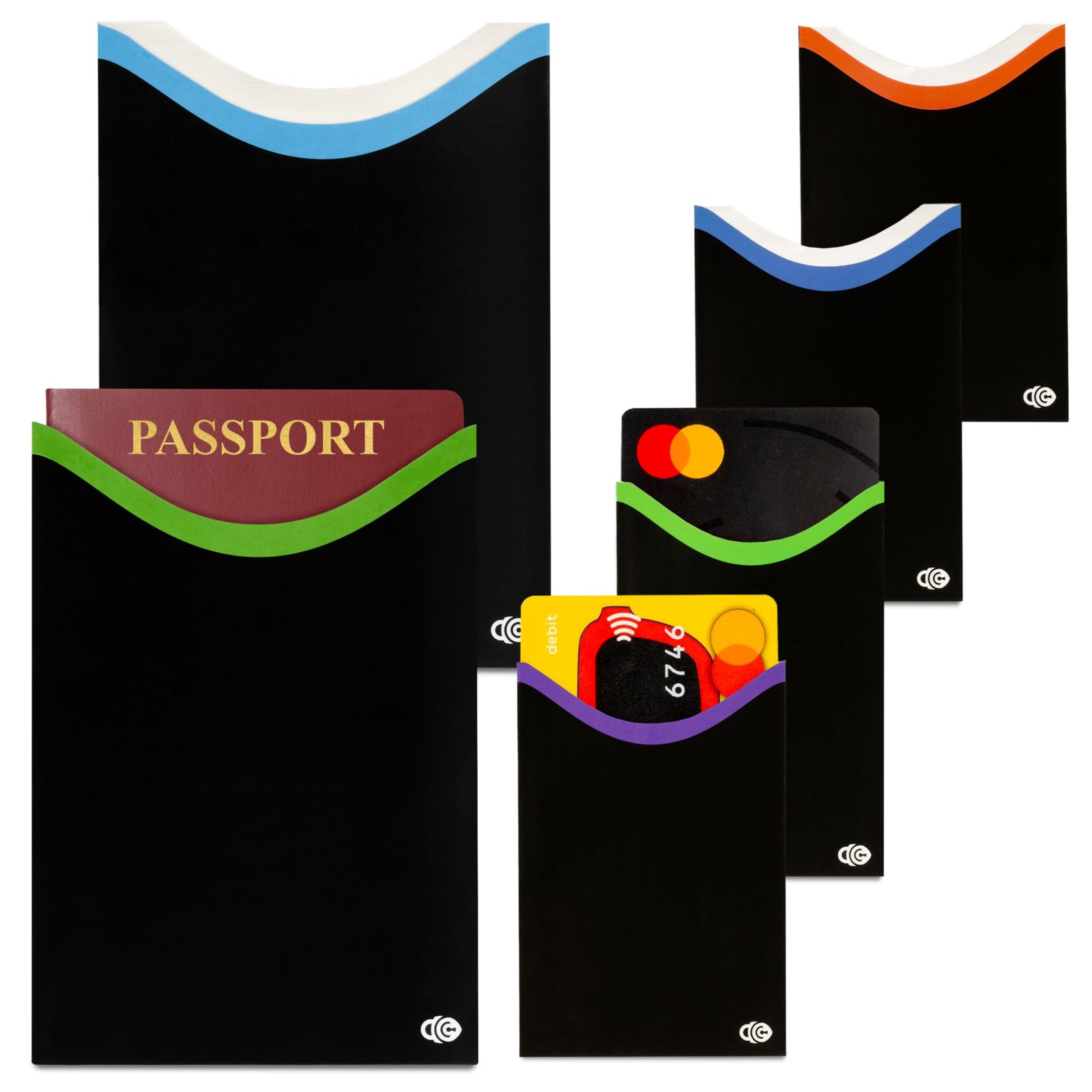 RFID Blocking Credit Card  Passport Sleeves 4 Short Side Credit Card  2 Passp...