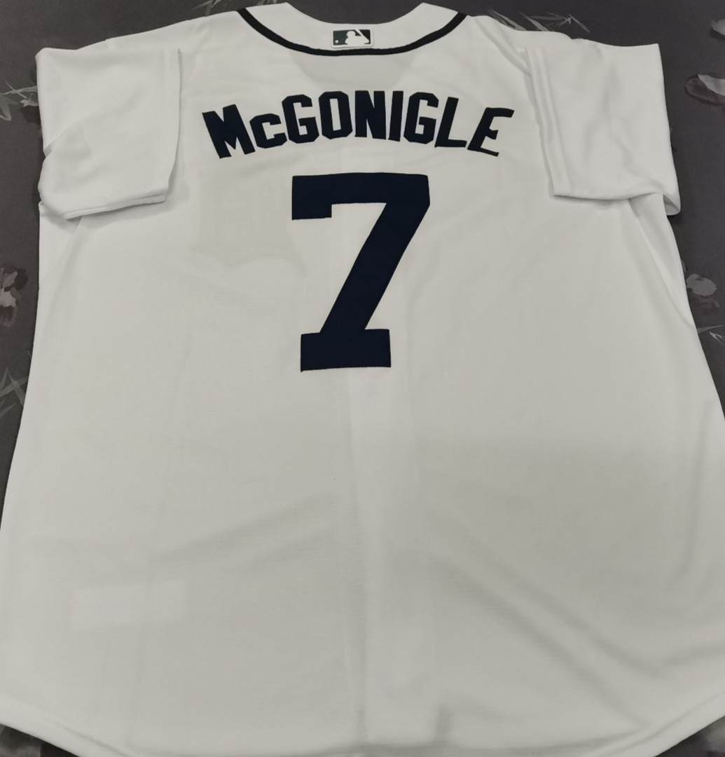 Kevin McGonigle #7 DET Tigers White Cool Base Sewn Stitched Jersey.