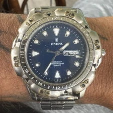 Vintage Festina 8816 Women Watch Stainless Steel Day Date 34mm F8816 100 m