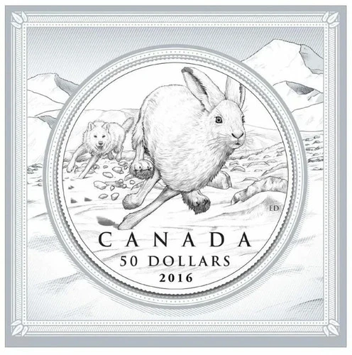 Canadian $50 Dollar Fine Silver Coin 99.99 Pure 2016 Wolf & Hare Royal CAN Mint
