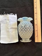 Vintage 1940 s Fenton Art Glass White Opalescent Hobnail Mini Vase