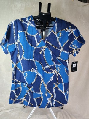 Baby Phat Scrub Top Blue Chain Y2K Women's Size Medium NWT