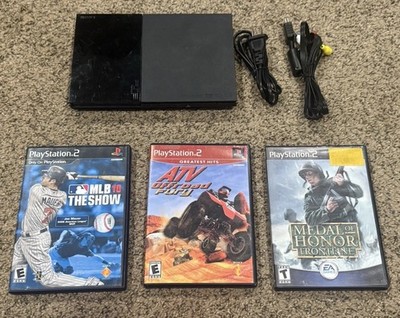 Sony PlayStation 2 - Slim Console - Black AV & Power cords & 3 Games All Tested
