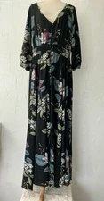 City Chic Long Black Blue Pink Floral Maxi Dress Long Sleeves Stretchy Size L/20