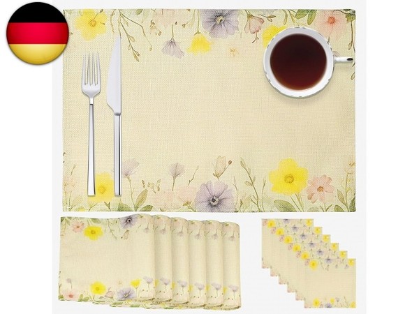 Boho Tischsets 6Er-Set - 44X30Cm Blumen GrüN FrüHling Platzsets Abwaschbare P-image
