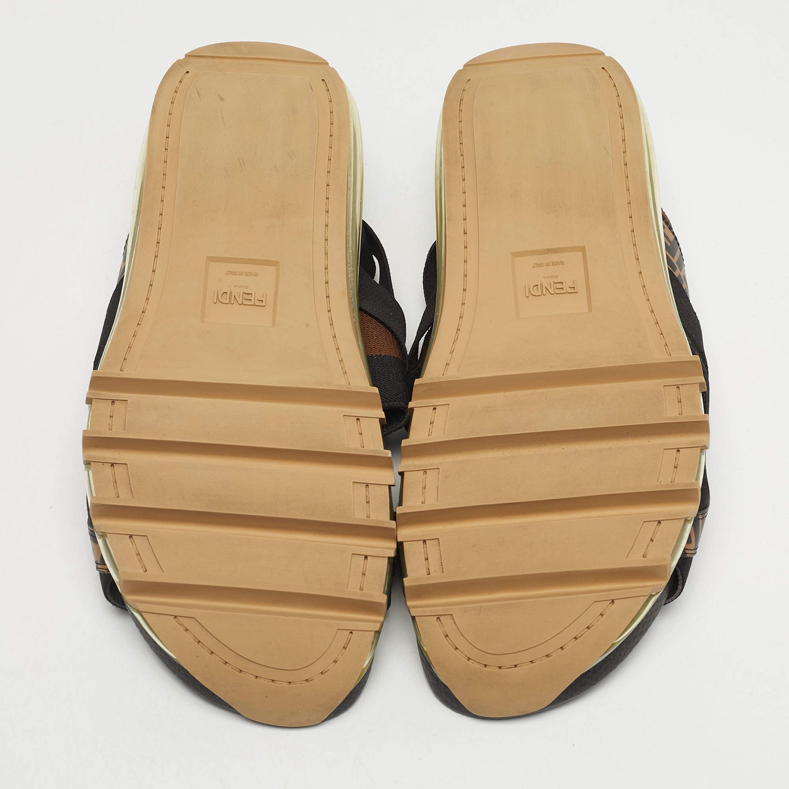 Fendi BrownBlack Canvas and Elastic Flat Sandals Size 43 thumbnail 6