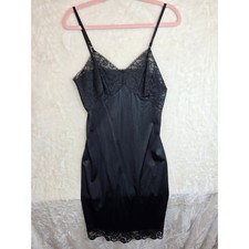 Vintage Vanity Fair Black Nylon Tricot Lace Trim Full Slip Size 34T Made in USA