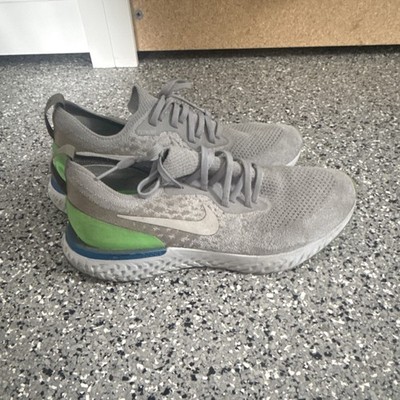 Nike Epic React Flyknit Gray Green Lace Up Low Top Men's Running Sneakers