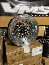 One 13x9 Vms Racing Revolver Black Polished Rims Drag Wheels 4x100 4x114.3 Et 0