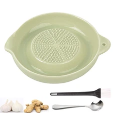 Ceramic Grater 9cm Green for Ginger Garlic Nutmeg Wasabi with Brush Spoon