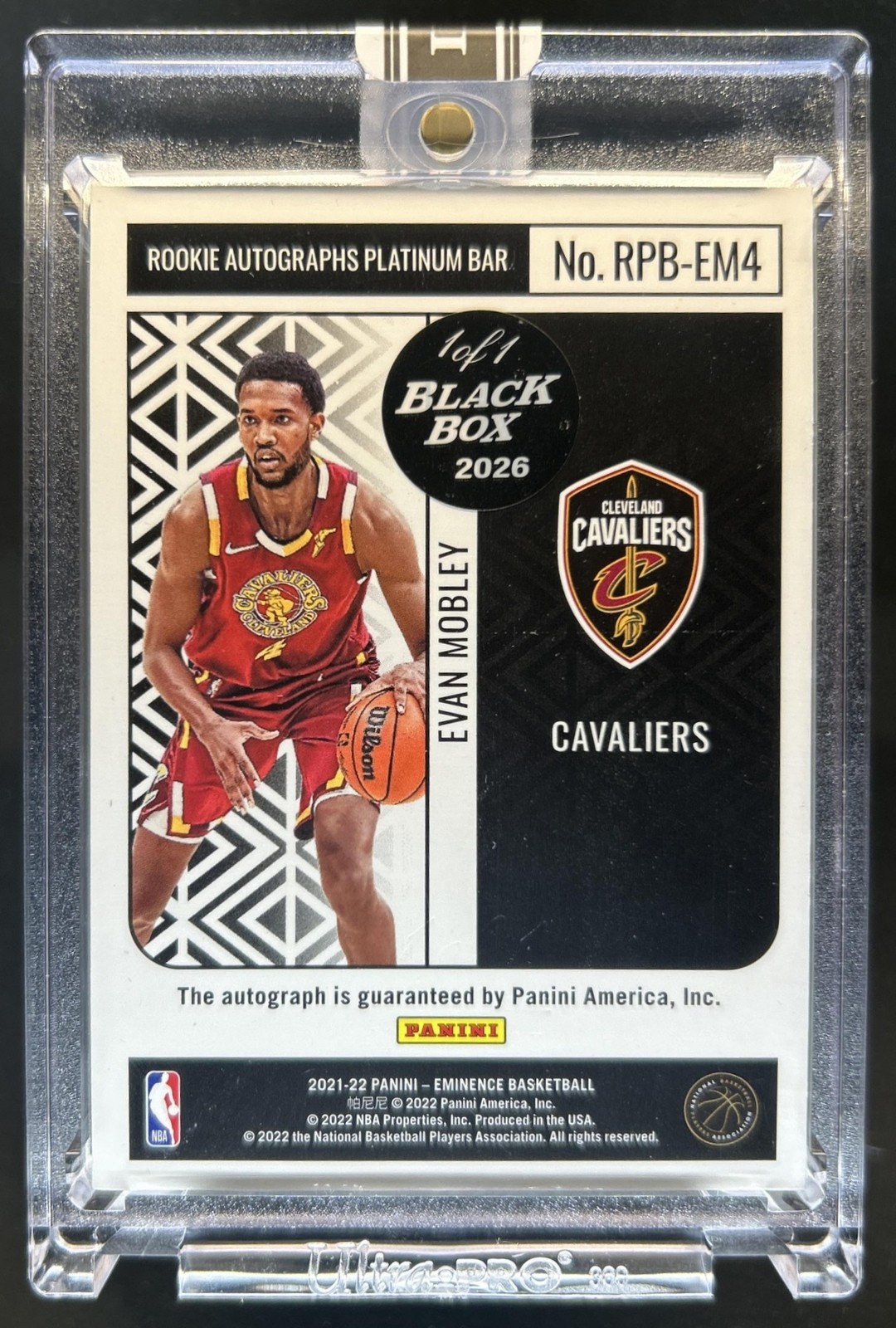 2021-22 Panini Eminence Evan Mobley Rookie Platinum Bar Black Box Auto #1/1 view 2