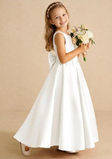 Girls White Flower Girl Dress Sleeveless Formal Large Bow First Communion