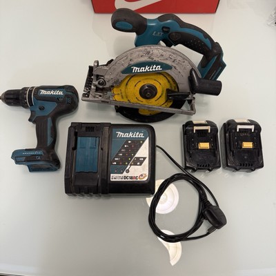 Makita Kreissäge und Brushless Bohrmaschine Konvolut mit 2 Akkus und Ladegerät
