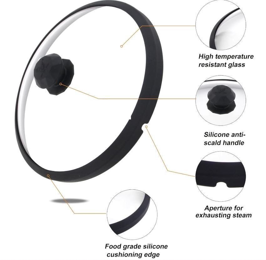 Glass Microwave Cover for Food 10.5inch Splatter Lid with Easy Grip Handle Black