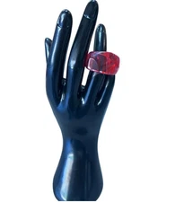 Vintage Resin Lucite Plastic Red Clear Striped Ring Retro Size 6