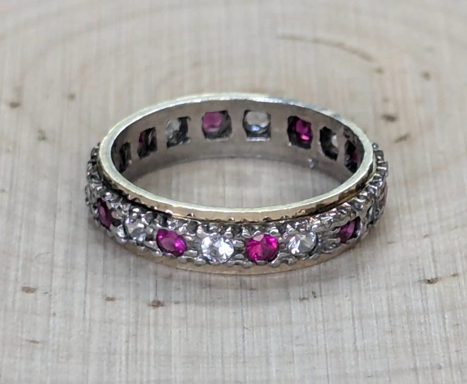 Anillo Oro Amarillo 9ct Piedras Rubí y Espinela Anillo Sello Talla J 1/2 Foto 4 de 4