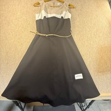 Calvin Klein Womens Colorblock Belted Fit and Flare Dress Tan White Black Sz 2