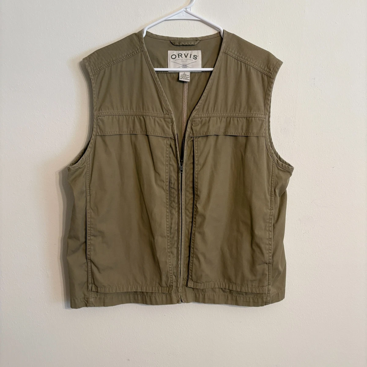Gilet Orvis Homme Beige Grand Taille L – 13 Poches, Pêche Chasse Tir, Utilitaire Coton