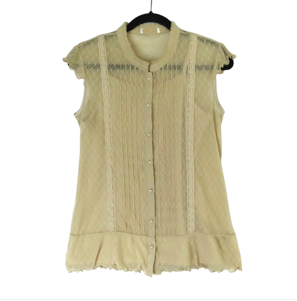 VTG The Limited CREAM LACE TOP Sheer Dotted w/Cami Ruffles VICTORIAN STYLE sz S