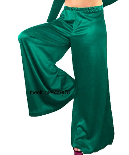 Satin Color Wide Palazzo Pants Leg Trousers Waist Halloween Women's Wear S25 - Picture 26 of 45