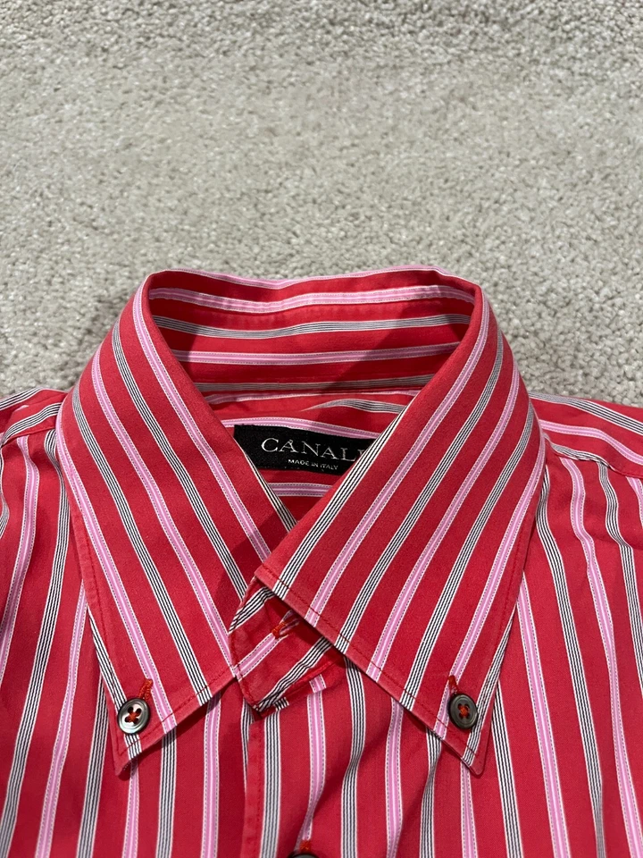 Camisa Canali Para Hombres Mediana Con Botones Manga Larga Informal Ropa de Trabajo Vestido Elástico Foto 3 de 4