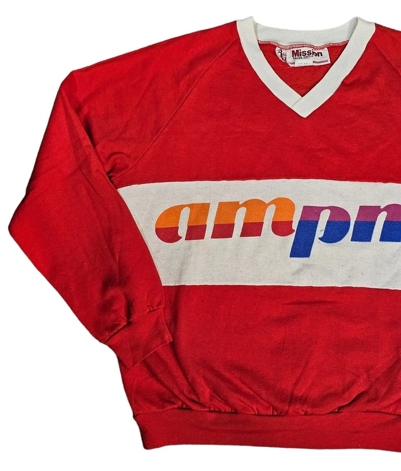 Suéter Vintage AM PM V Decote Pull Over Tamanho Grande Missão Vendas Feito Nos EUA RARO - Imagem 2 de 4