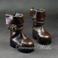 1/4 1/3 BJD Shoes PU Leather Short Boots Folding Top Line Belt Deco Retro Brown