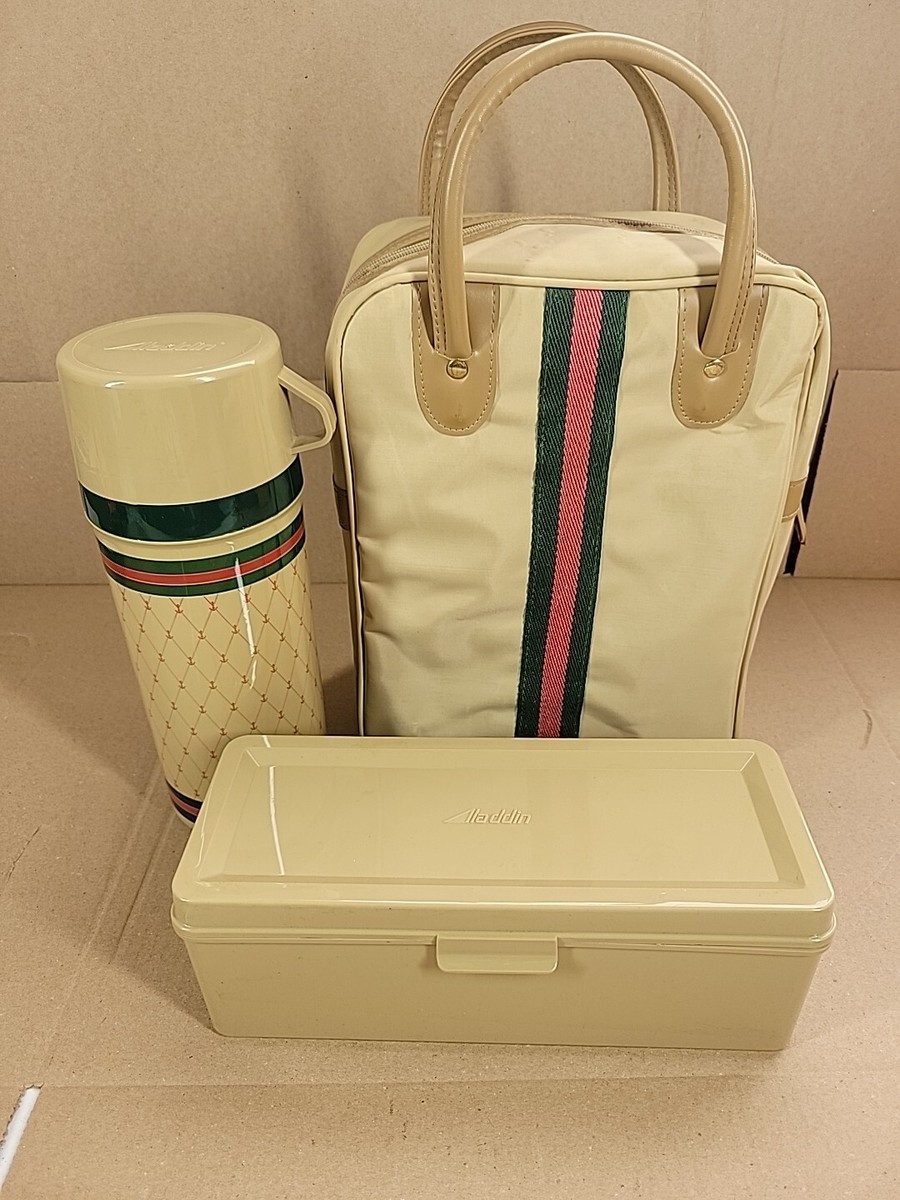 Vintage Retro Aladdin Tan Picnic Set w/ Thermos, Lunch Box & Bag