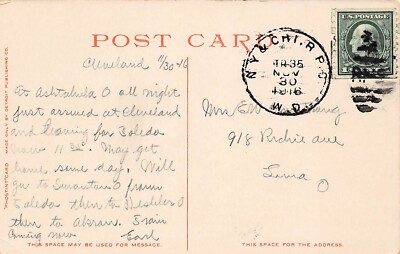 Scott #452 US Stamp 1916 Perf 10 Vertically RPO Railroad Cancel Vtg Postcard C34