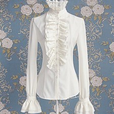 Damen Vintage Viktorianische Bluse Mit Langen Ärmeln Rüschensaum Slim Shirt Neu