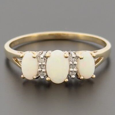 9ct Yellow Gold Opal & Diamond Cluster Ring Size Q, R Hallmarked