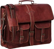 18″ Handmade Real Leather Laptop Briefcase Professional Business Bag Brown