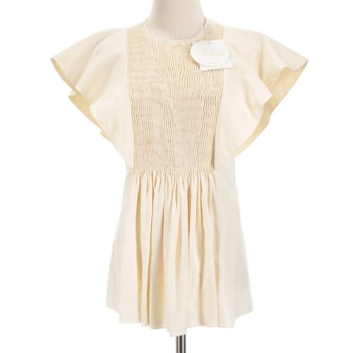 Chloe NWT Flutter Sleeve Smocked Top Size 38 US 6 in Solid Seedpearl Beige