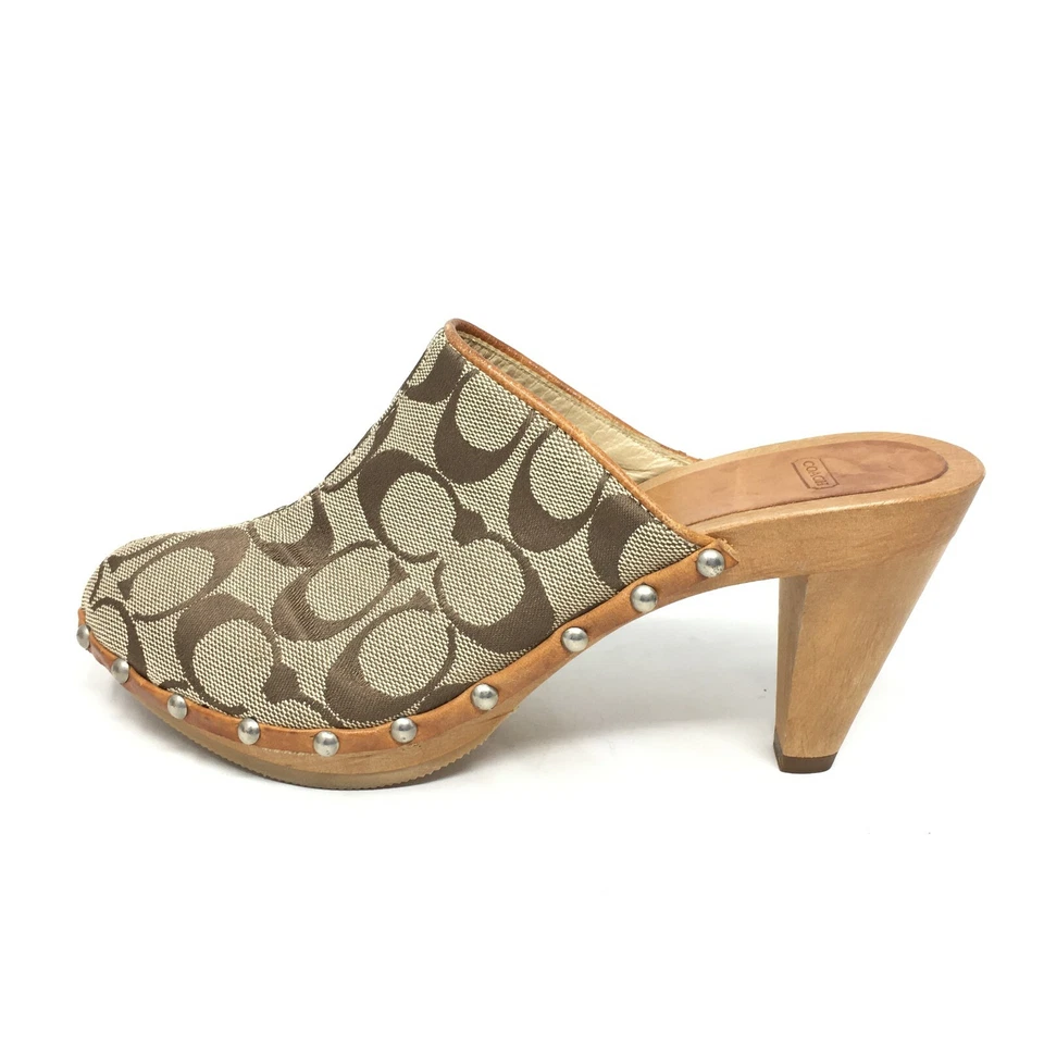 Women's Coach Felicity Italy Mules Clogs Shoes Size 5 Brown Classic Studded - Image 3 of 4