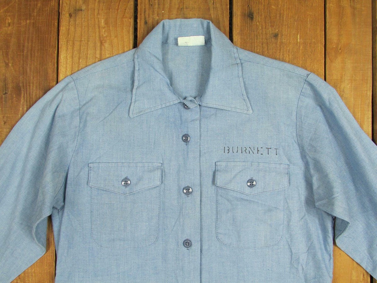 Vintage US Navy Womens Blue Chambray Utility Work Shirt Type