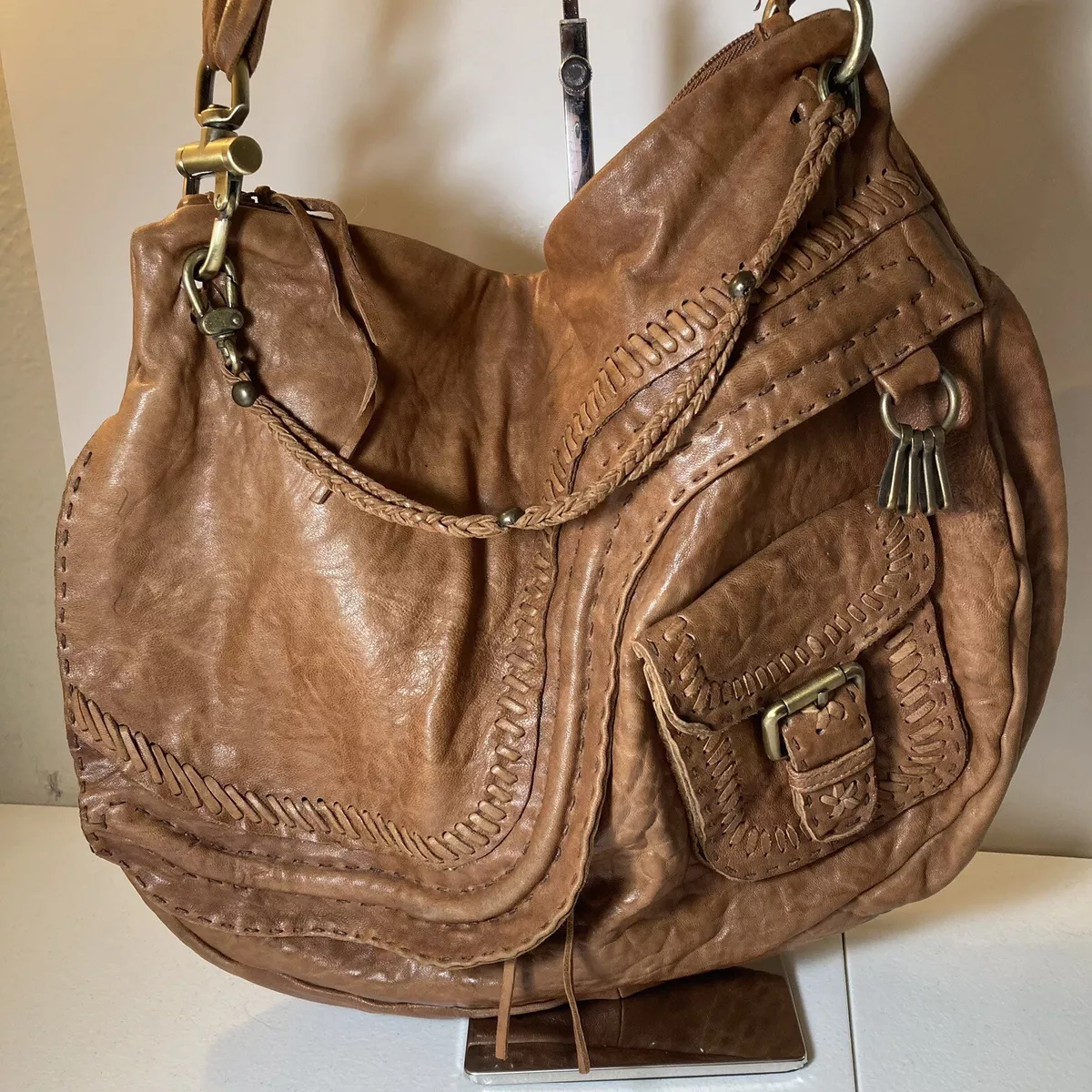 Carla Mancini Brown Leather handbags braided leather handle eBay
